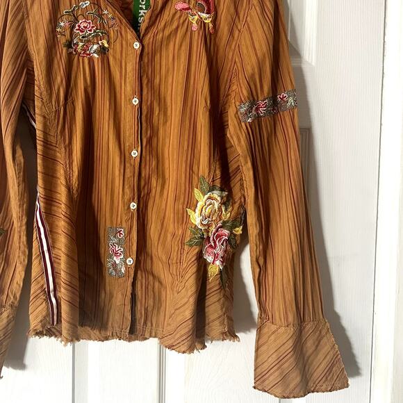 Johnny Was 3J Workshop Alexander Western Embroidered Blouse Sz L - Picture 2 of 4